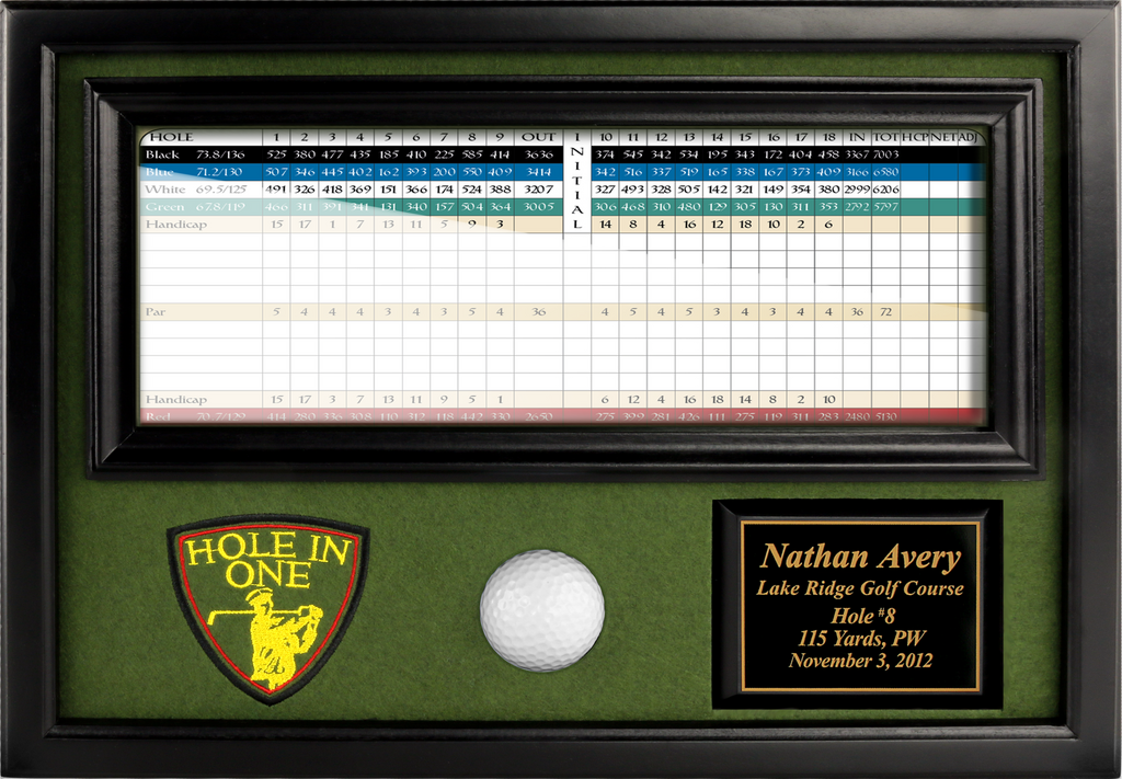 Hole-in-One-Ball-&-4"x12"-Scorecard-Display-Black-My-Golf-Memories-Close-Up
