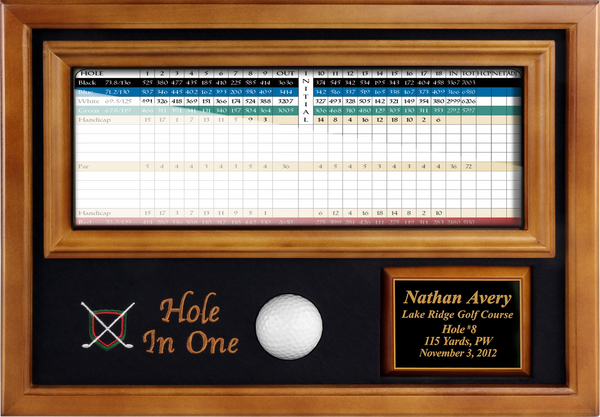 Hole-in-One Ball & 4"x12" Scorecard Display - Wood - My Golf Memories